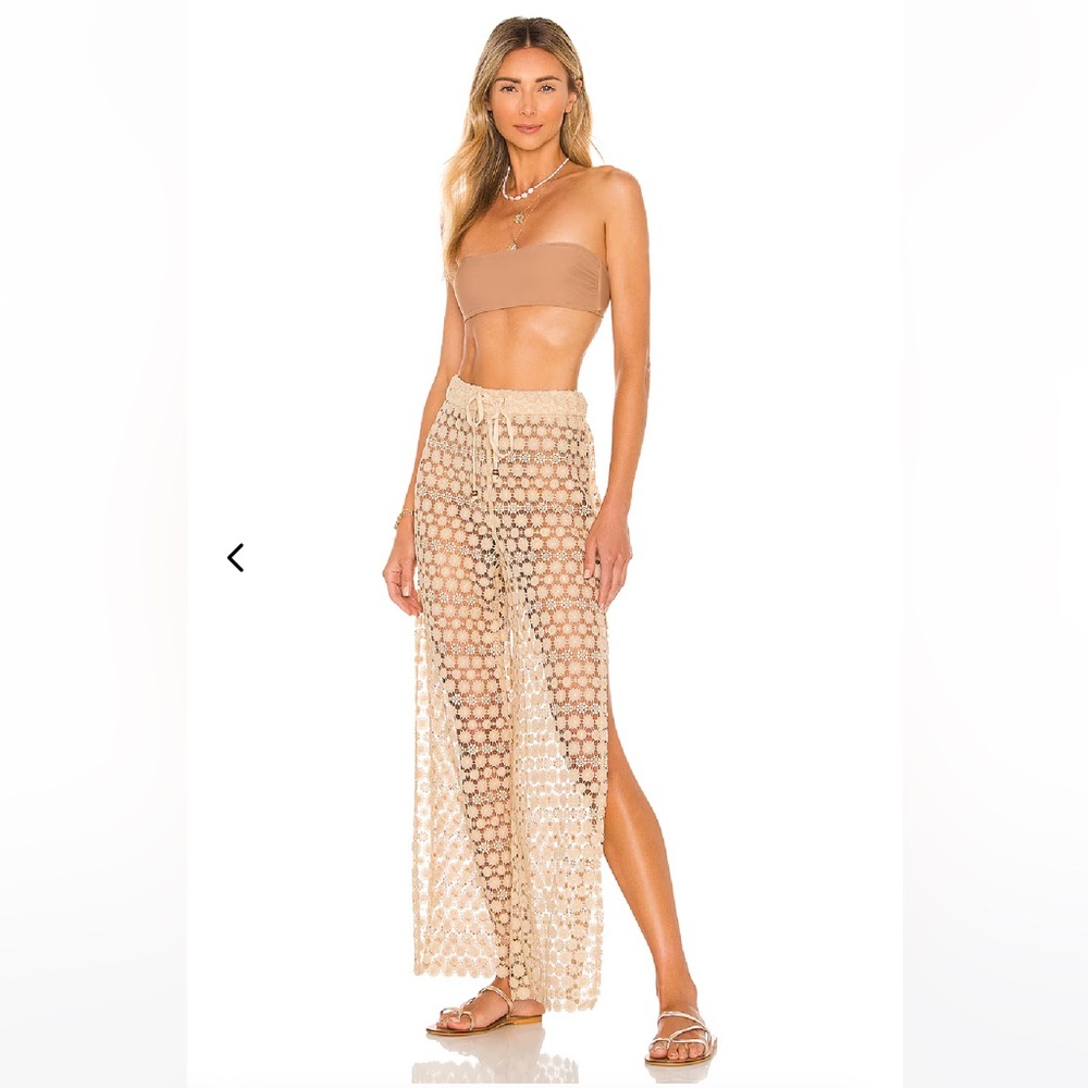 Lovers + Friends Chiara pants floral sandstone nude swim coverup crochet revolve